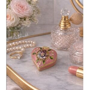 VTG Monet Cloisonné Enamel And Brass Magnetic Heart Shaped Trinket hinged Box